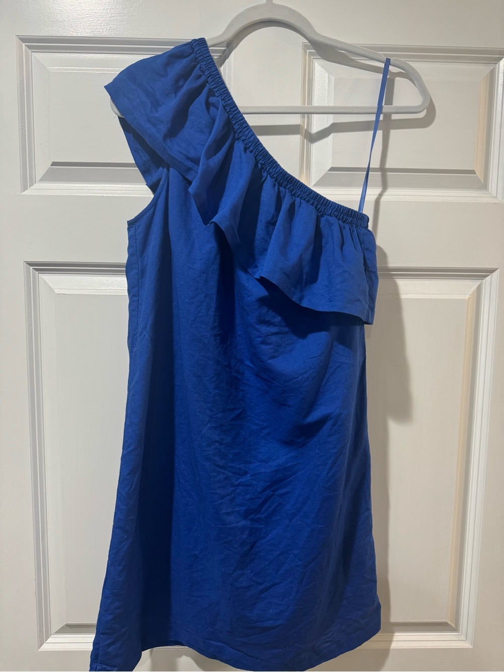 J. Crew One-Shoulder Ruffle Dress in Royal Blue